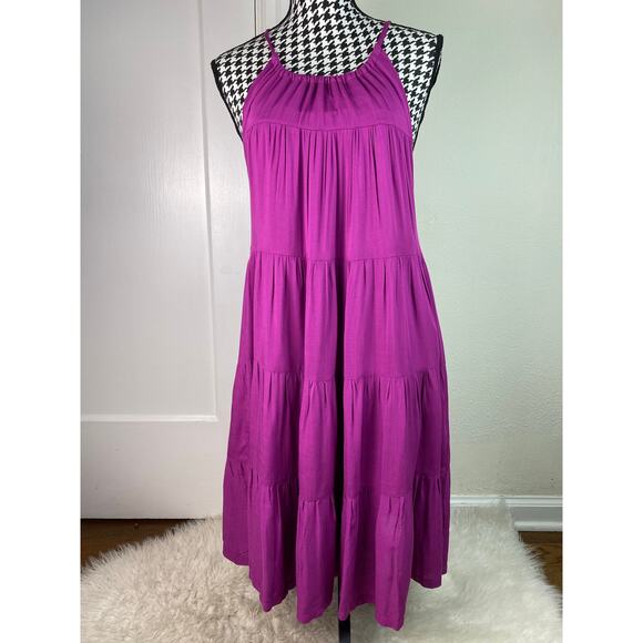 NWT Zilcremo Women's M Magenta Sleeveless Drawstring Halter Tiered Shift Dress - Picture 1 of 9